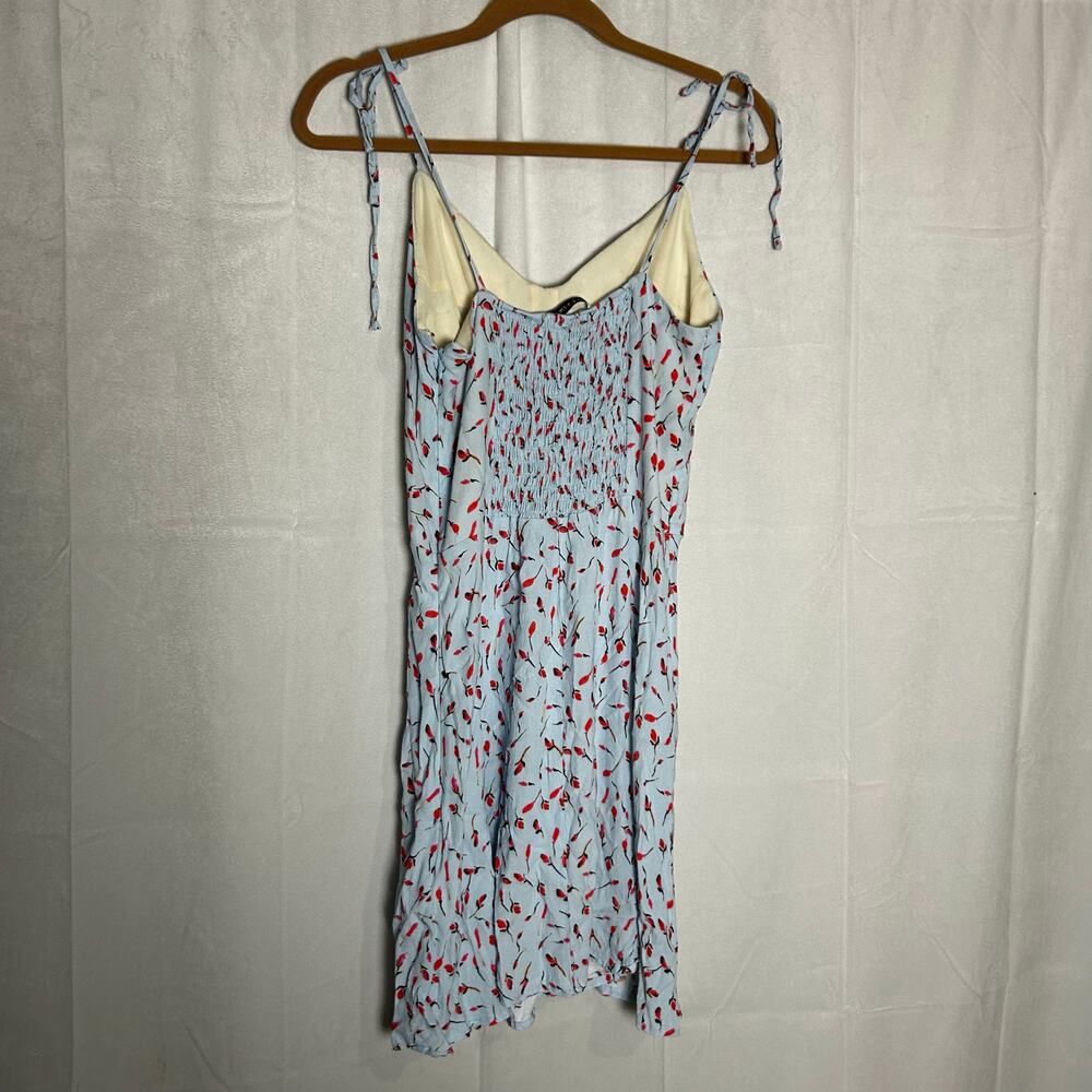 Mar De Margaritas Made in Italy Blue & Red Floral Print Tie Shoulder Mini Dress - Picture 2 of 6